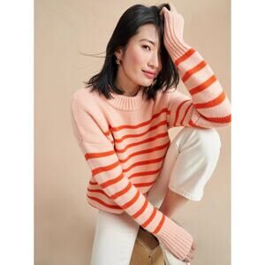 LA LIGNE Marin Cashmere Wool Striped Chunky Sweater Orange Peach Oversized L